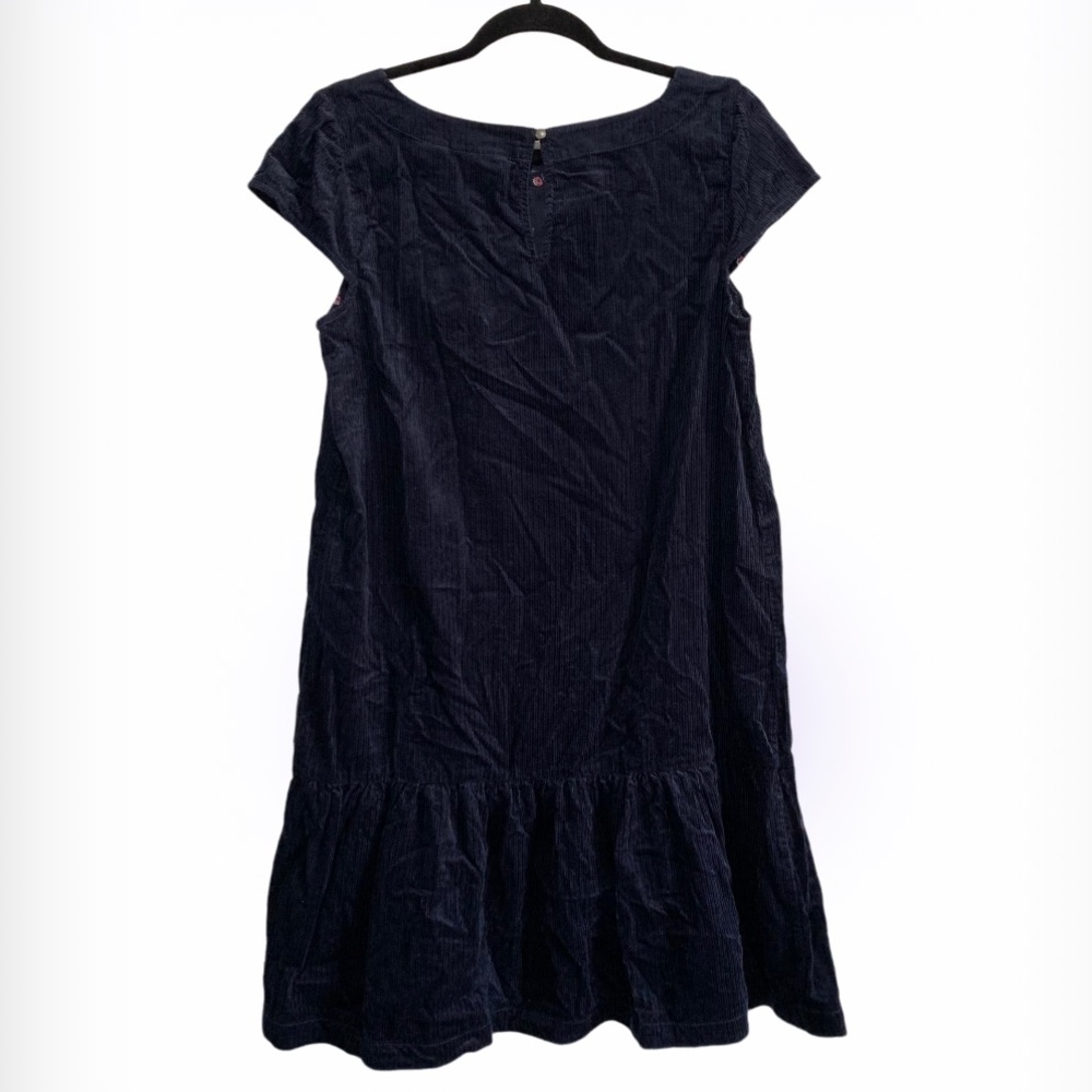 Anthropologie Maeve “Tessa” Flounce Ruffle Navy Blue Corduroy Mini Dress - Picture 2 of 7